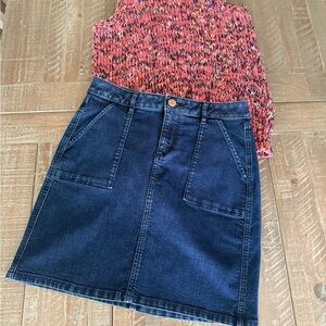 LOFT Denim Skirt Sz 4 & Chunky Knit Multicolor Sweater Vest (NWOT) Top Sz Med